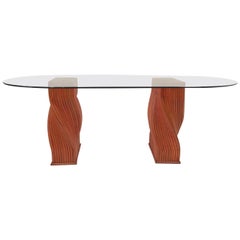 1970s Red Bamboo and Glass Dining Table by McGuire