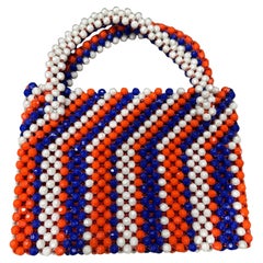 Vintage 1970s Red Blue and White Faceted Beaded Italian Hand-Bag