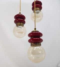 1970s Red Ceramic Pendants Lamp