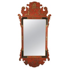 1970s Red Chinese Chippendale Mirror by Palladio