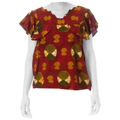 1970S Red Cotton African Batik Wax Printed Top