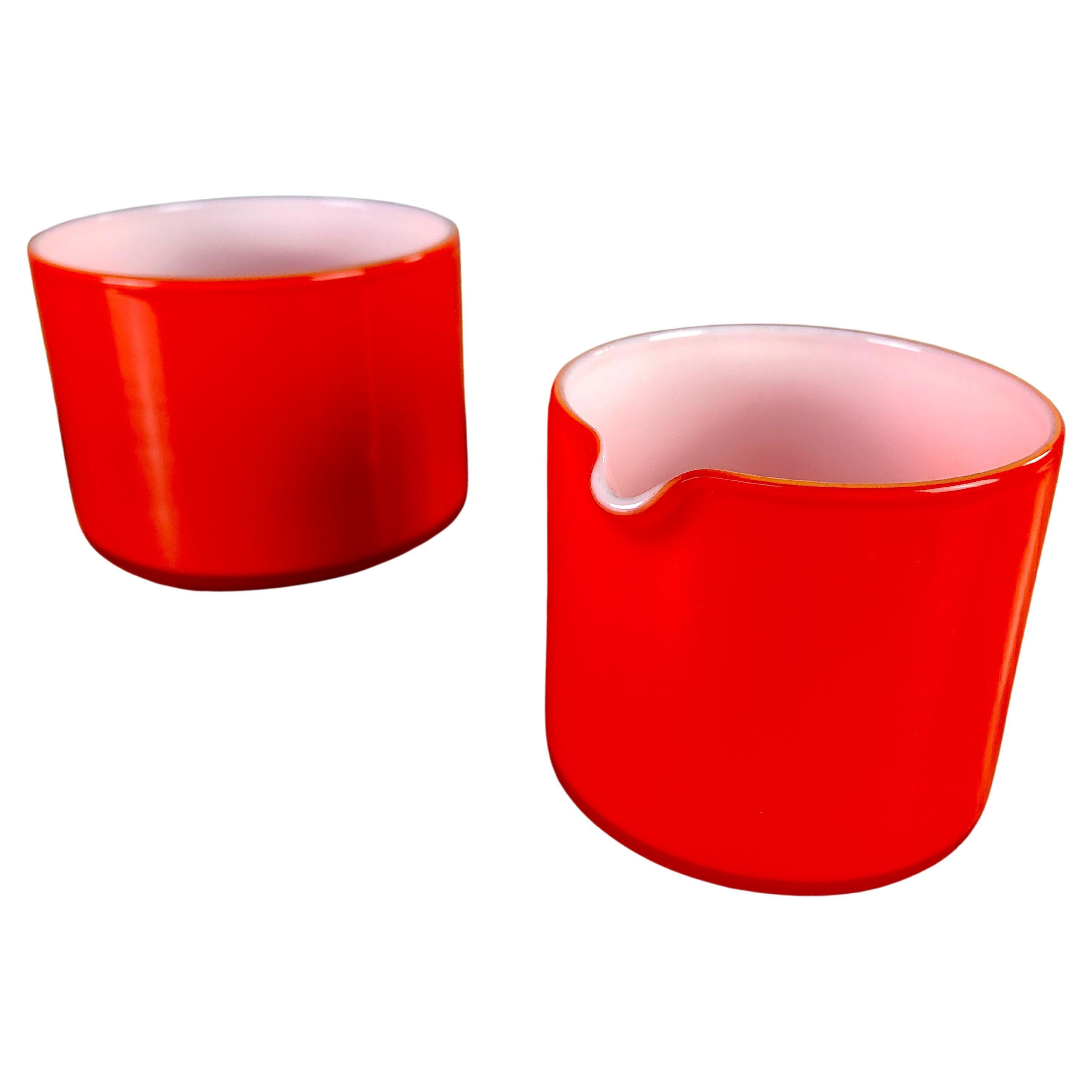 1970s Red Danish Cream and Sugar Bowls in Glass by Michael Bang for Holmegaard For Sale