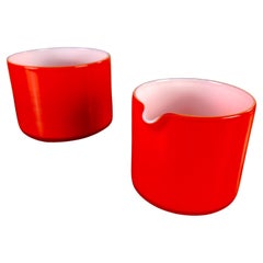 Vintage 1970s Red Danish Cream and Sugar Bowls in Glass by Michael Bang for Holmegaard