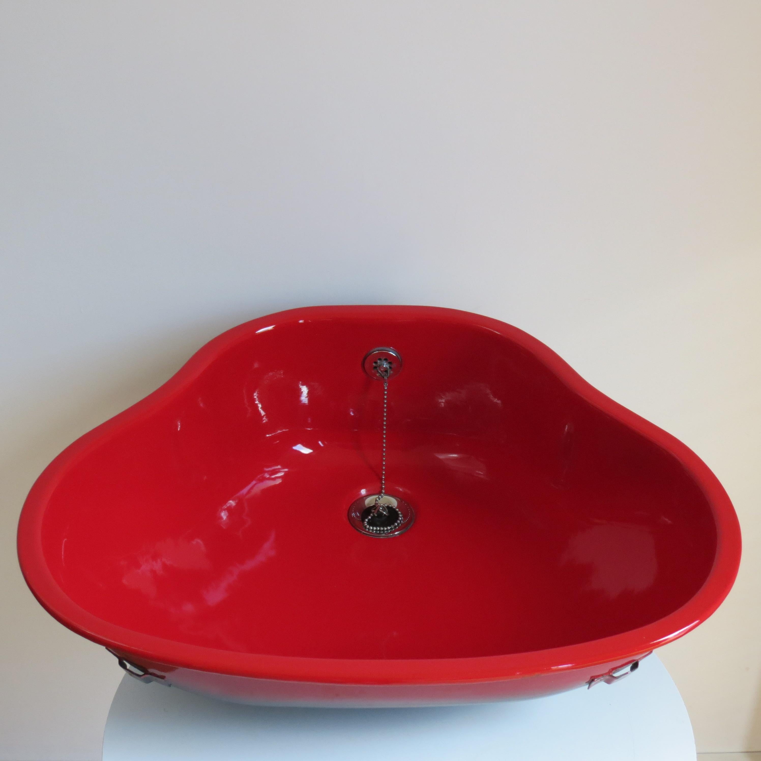 Mid-Century Modern 1970s Red Enamelled Bathroom Sink