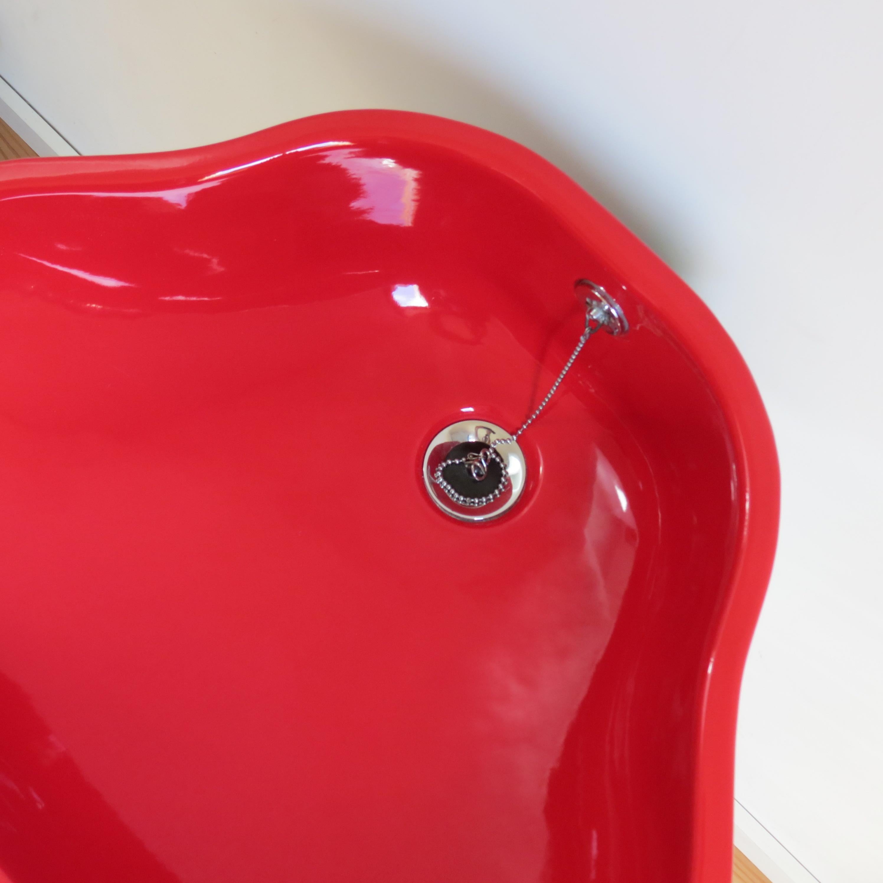Machine-Made 1970s Red Enamelled Bathroom Sink