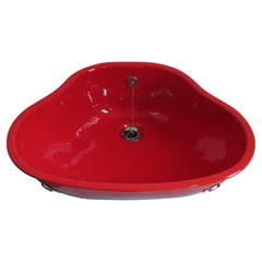1970s Red Enamelled Bathroom Sink