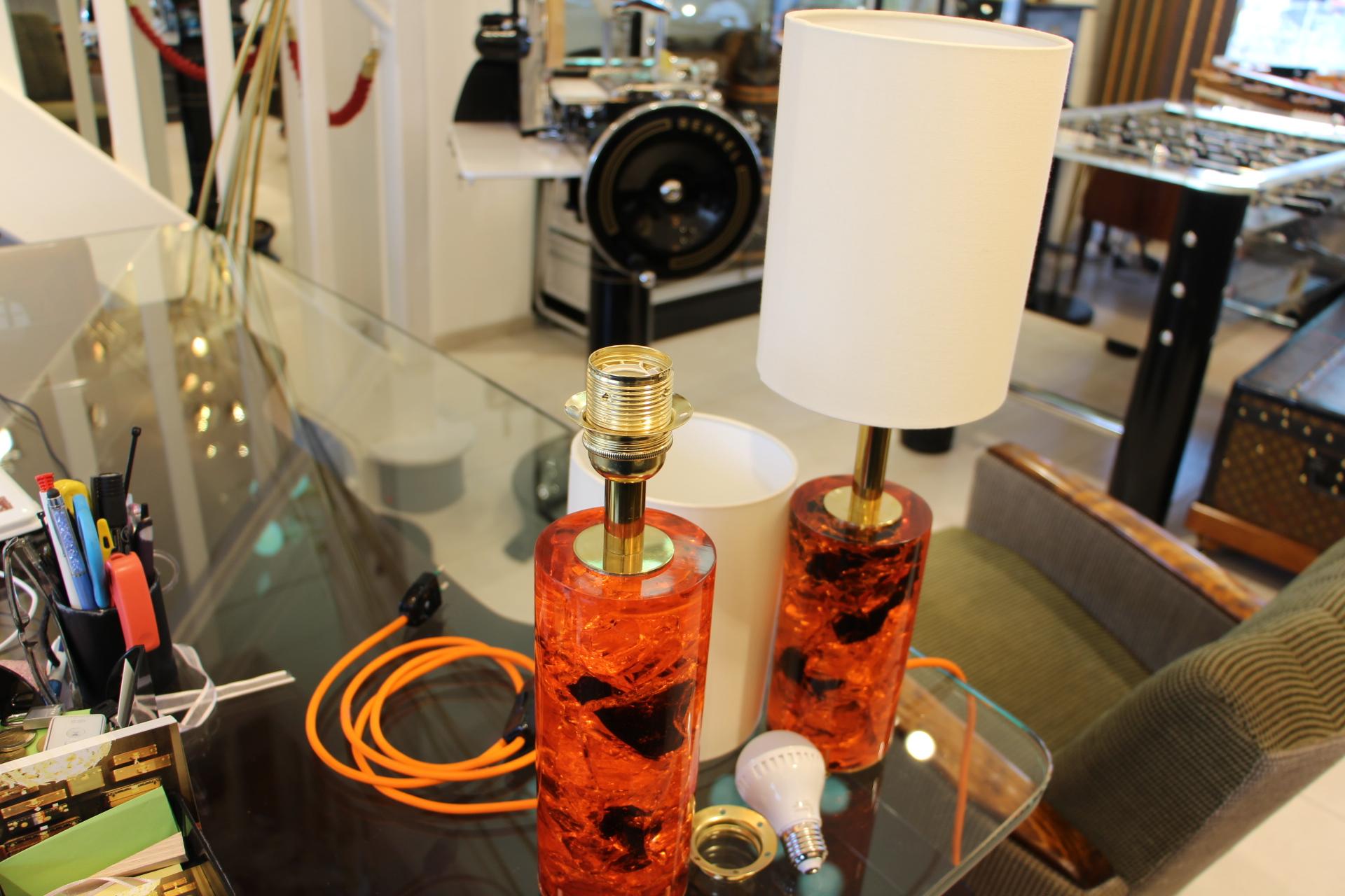 Red Fractal Resin Pair of Table Lamps, Marie-Claude de Fouquières, Pierre Giraudon For Sale 1