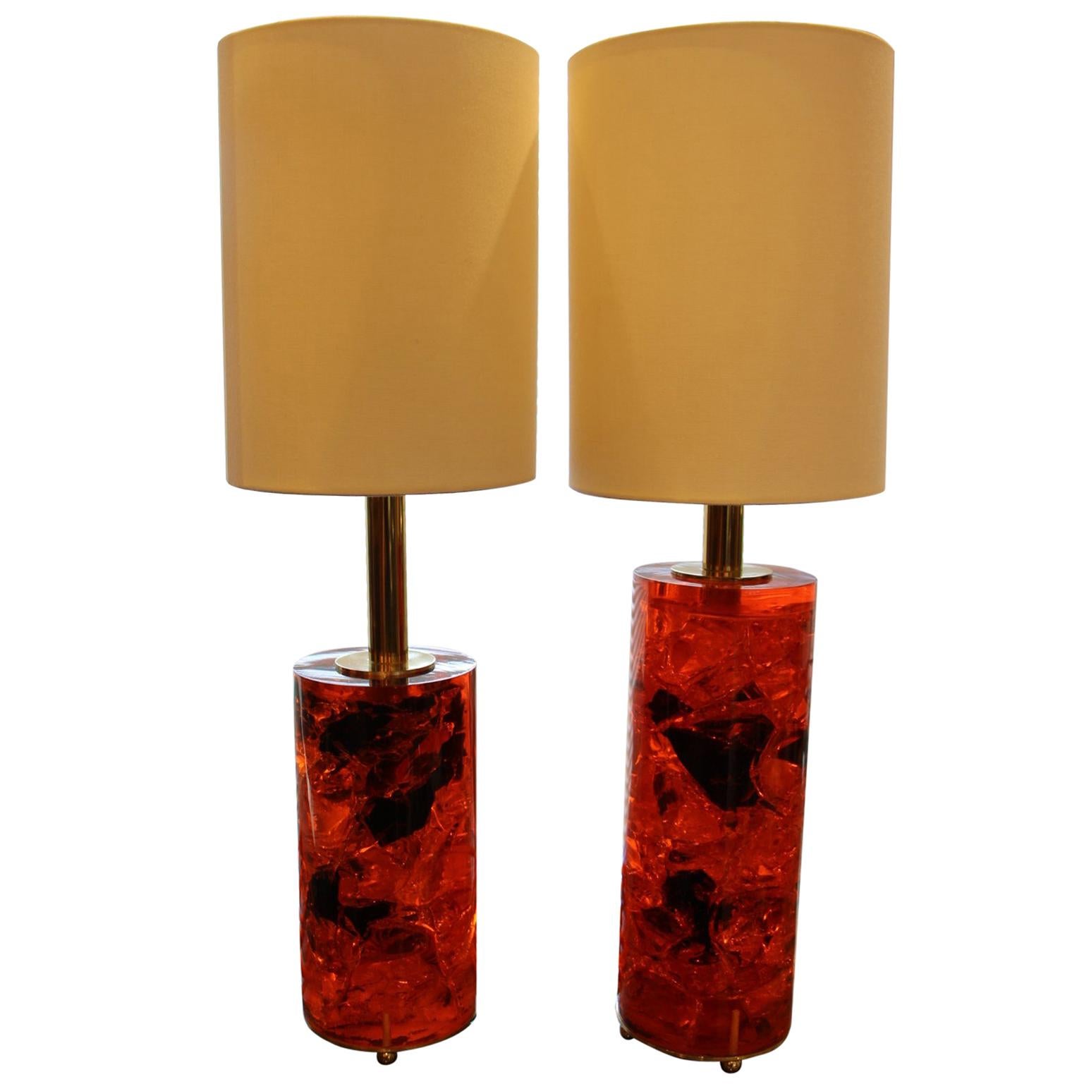 Red Fractal Resin Pair of Table Lamps,Marie-Claude de Fouquières,Pierre Giraudon