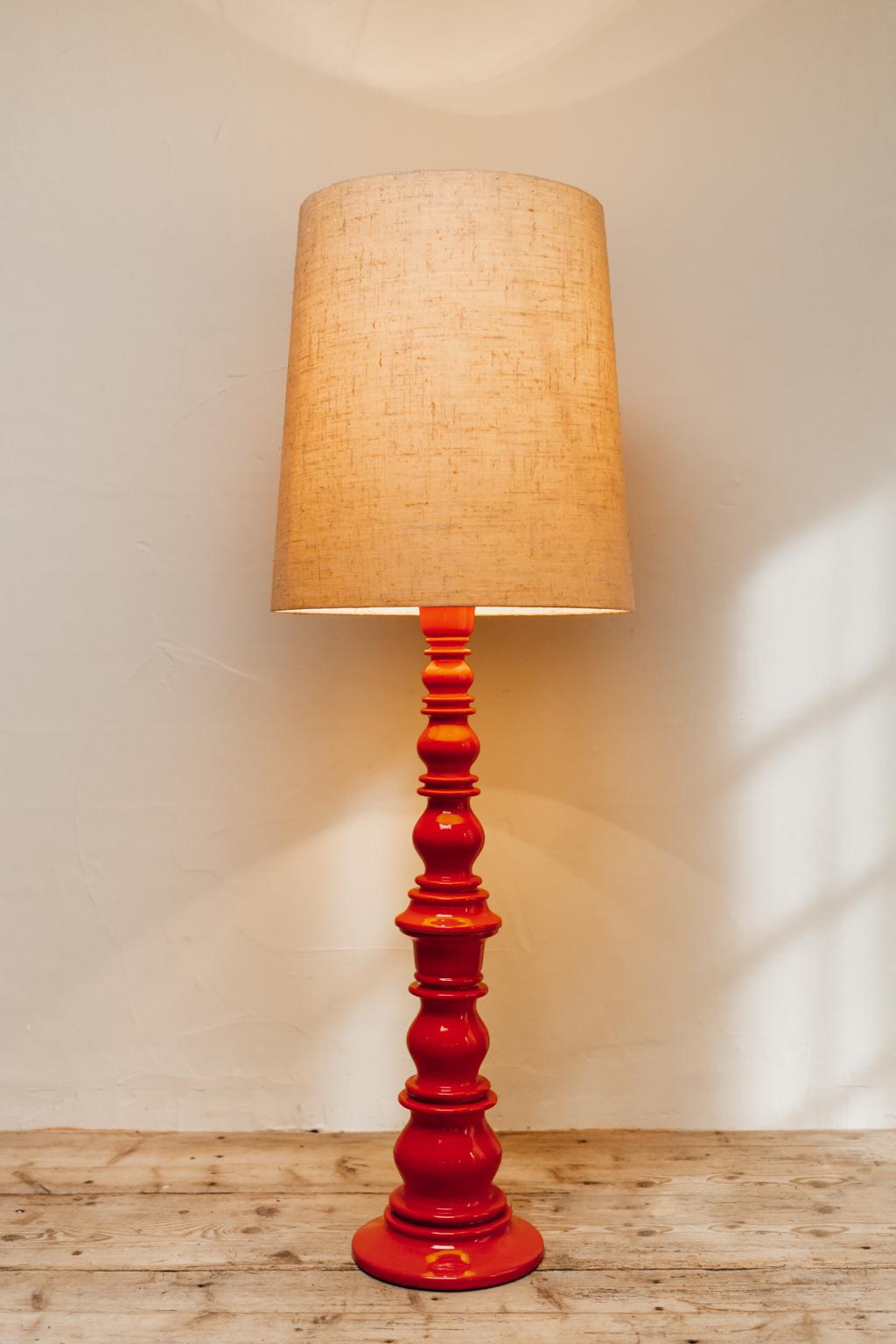 French 1970s Red Glazed Ceramic Floor Lamp