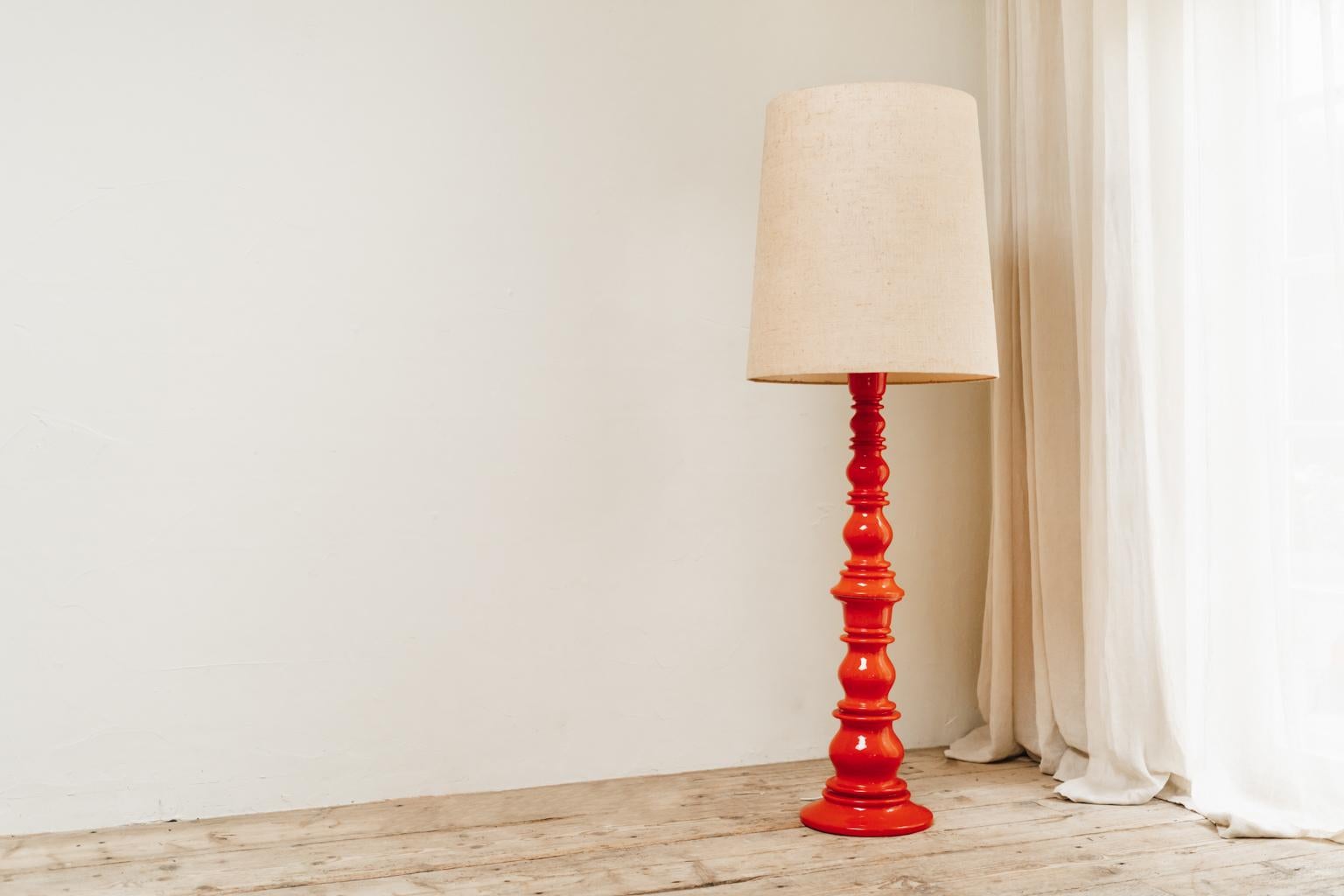 1970s Red Glazed Ceramic Floor Lamp 1