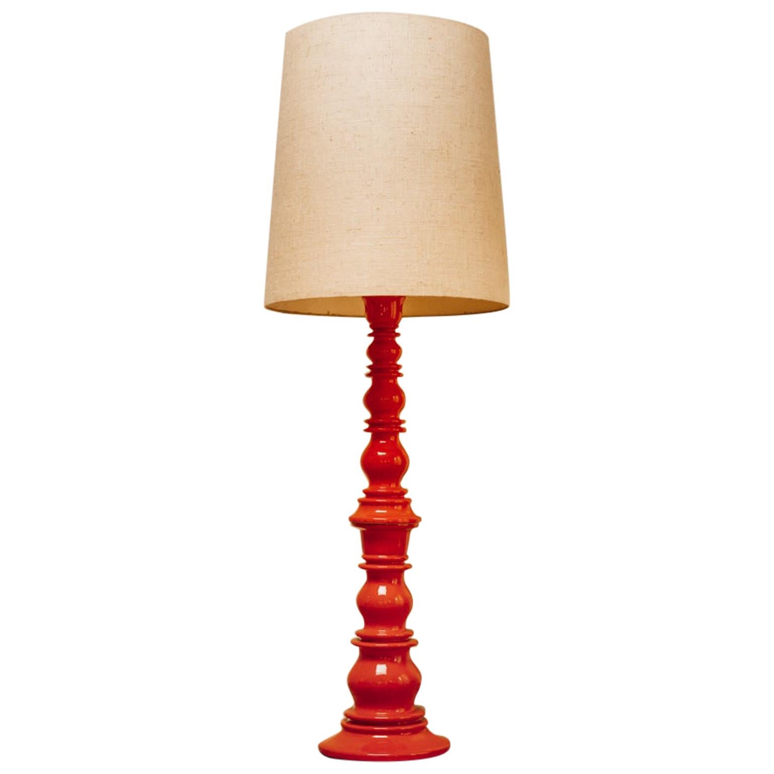 1970s Red Glazed Ceramic Floor Lamp