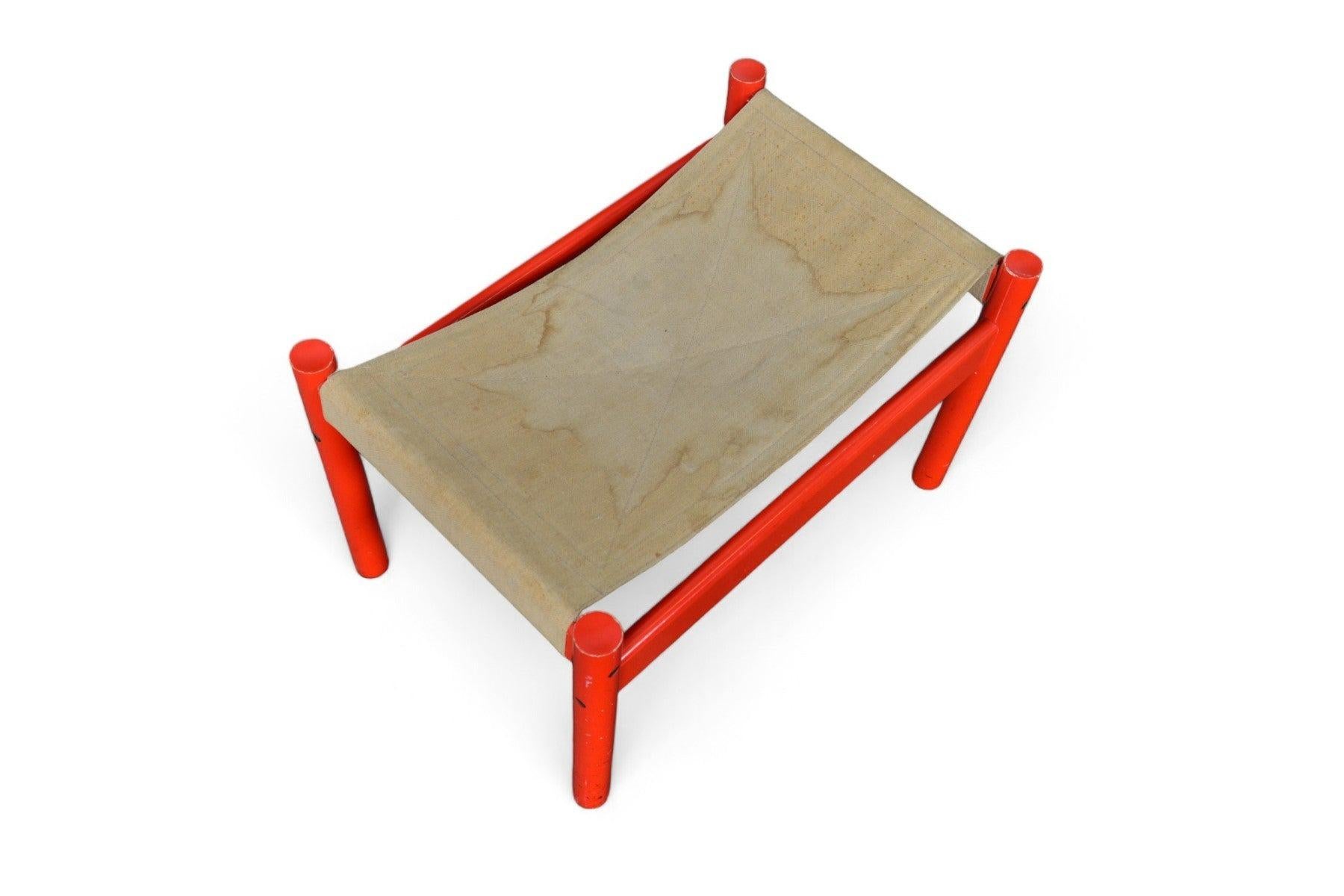 Mid-Century Modern 1970s Red Lacquered Canvas Bench / Ottoman For Sale