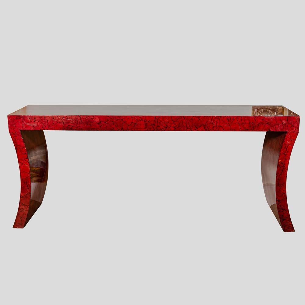 Mid-Century Modern 1970s Red Laquer crackleware finished Console Table by Enrique Garcel For Sale