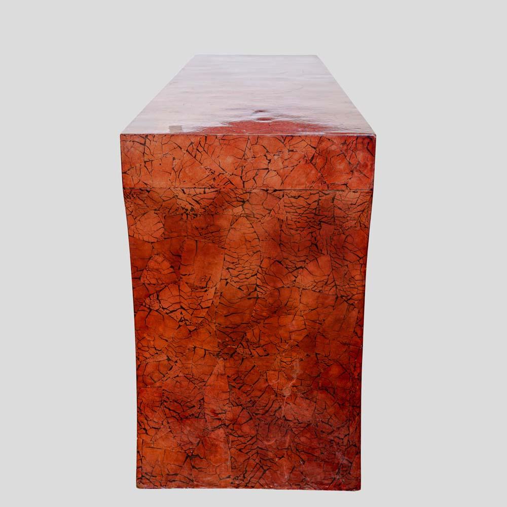 Late 20th Century 1970s Red Laquer crackleware finished Console Table by Enrique Garcel For Sale
