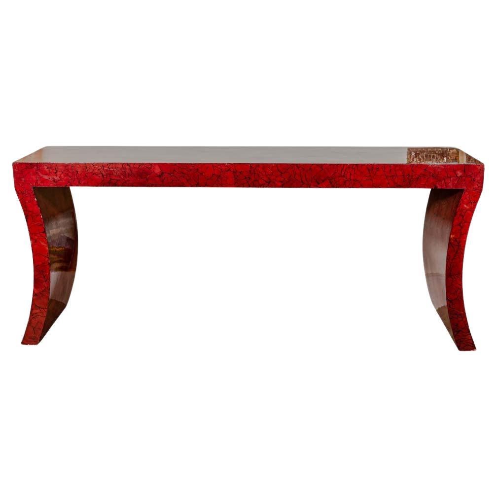 1970s Red Laquer crackleware finished Console Table by Enrique Garcel