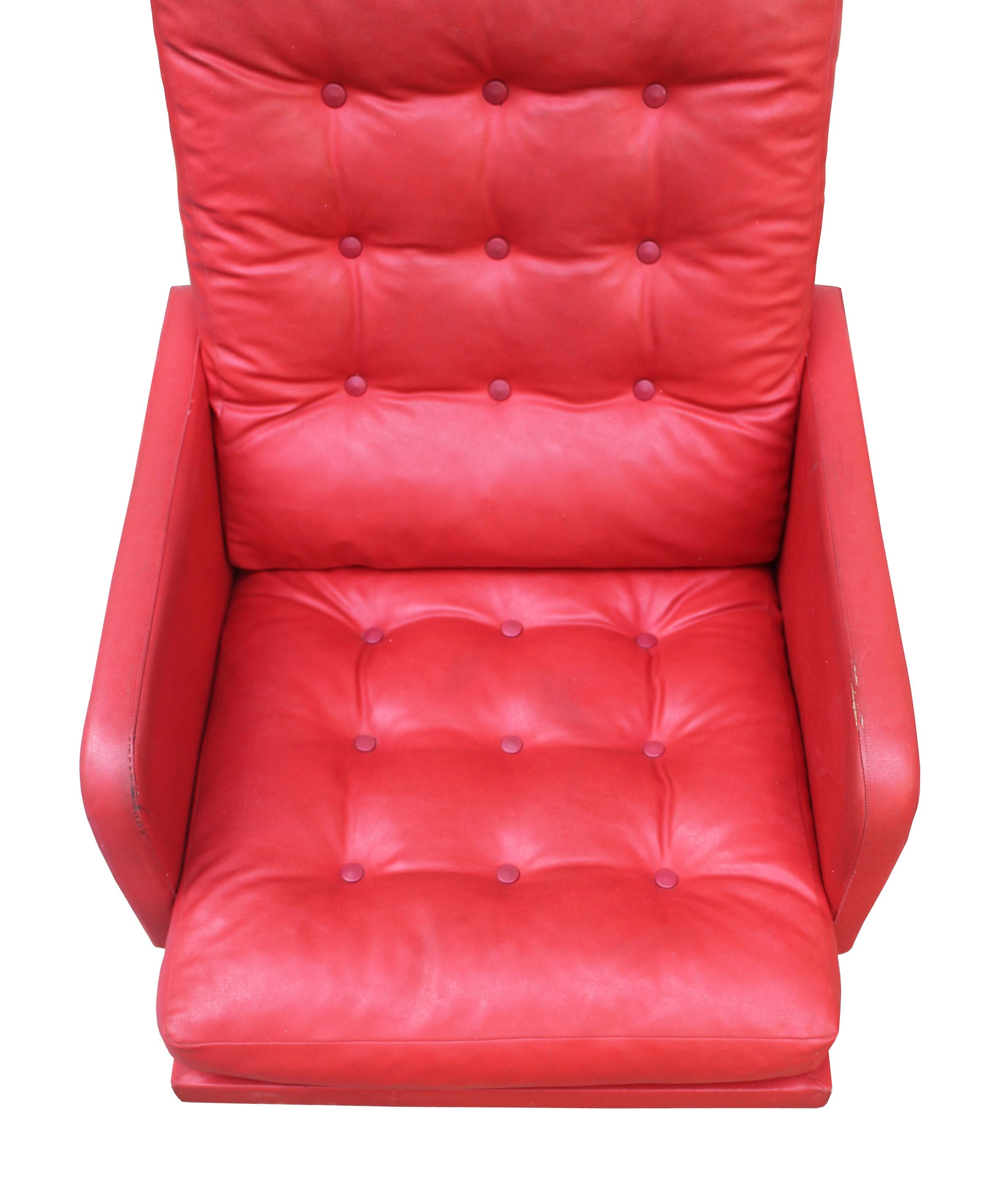 1970s Red Leather Swivel Armchair For Sale 4