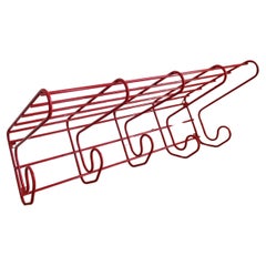 Vintage 1970s Red Metal Coat Rack Shelf by Tomado Netherlands