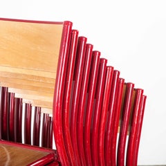 1970s Red Mullca Stacking Dining Chair, Beech Seat, Set of Seventeen