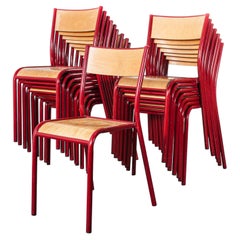 1970s Red Mullca Stacking Dining Chair, Beech Seat, Set of Seventeen