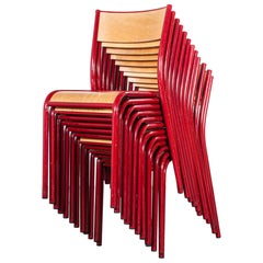 1970s Red Mullca Stacking Dining Chair, Beech Seat, Set of Twelve