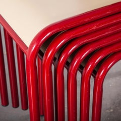 1970s Red Mullca Stacking Dining Chair, Laminate Seat, Set of Six