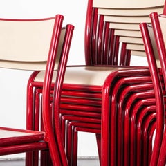 1970s Red Mullca Stacking Dining Chair, Laminate Seat, Set of Twelve