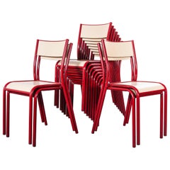 1970s Red Mullca Stacking Dining Chair, Laminate Seat, Set of Twelve