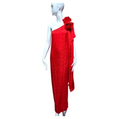 1970s Red One Shoulder Silk Gown