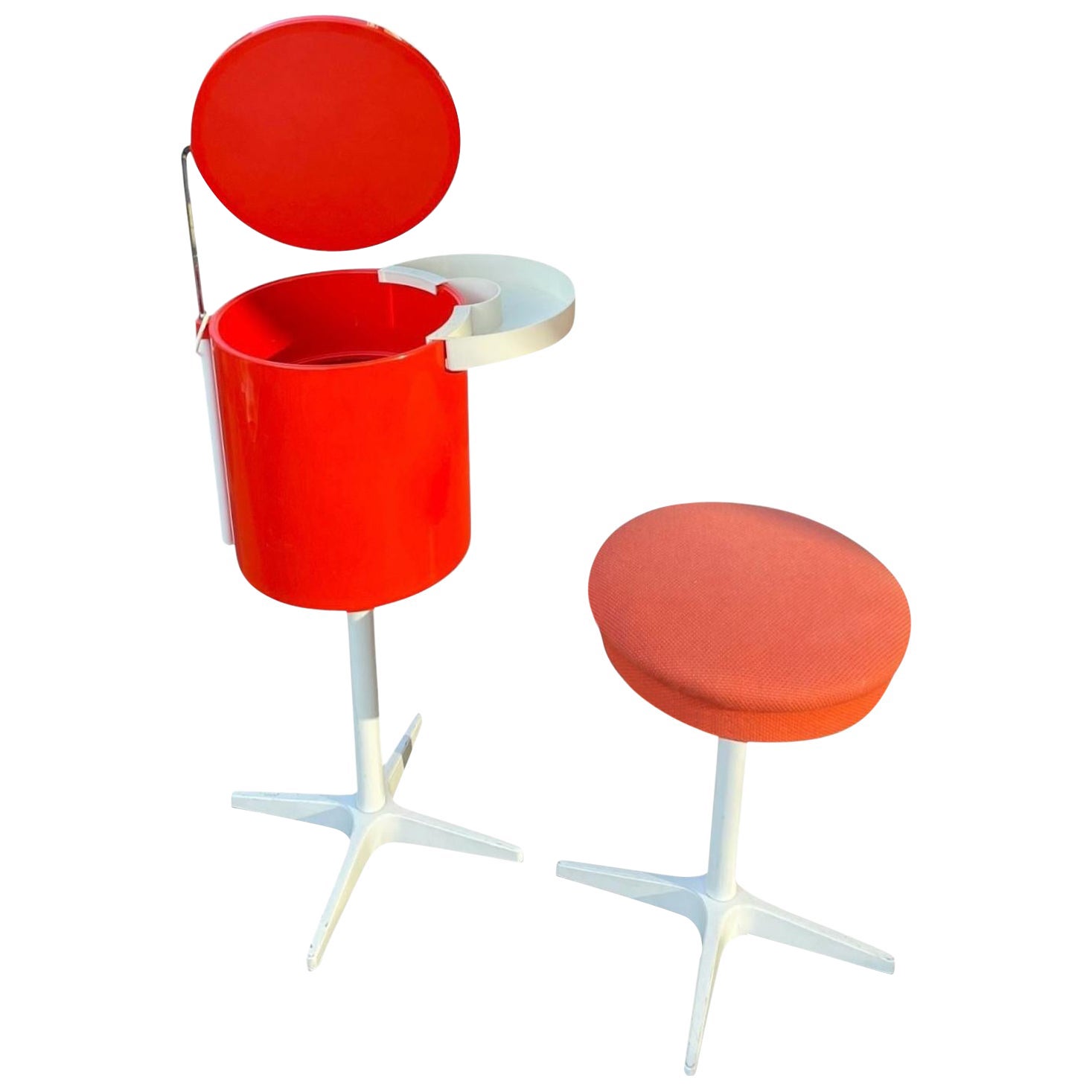 1970s Red Orange Space Age Vanity Bucket Dressing Table Set by Bremshey & Co