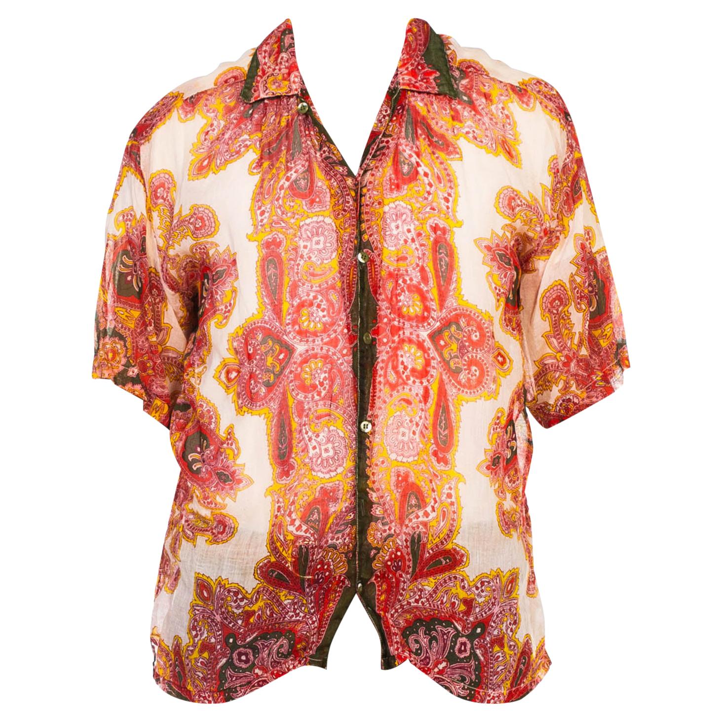 1970S Red Paisley Cotton Lawn Men
s Shirt