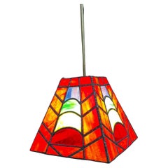 1970s Red Pendant Lamp Lead Stained-Glass Tiffany Shade