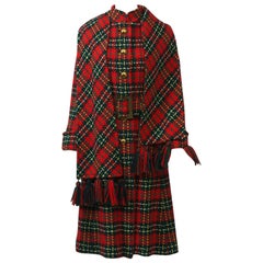 Vintage 1970s Red Plaid Coat with Scarf