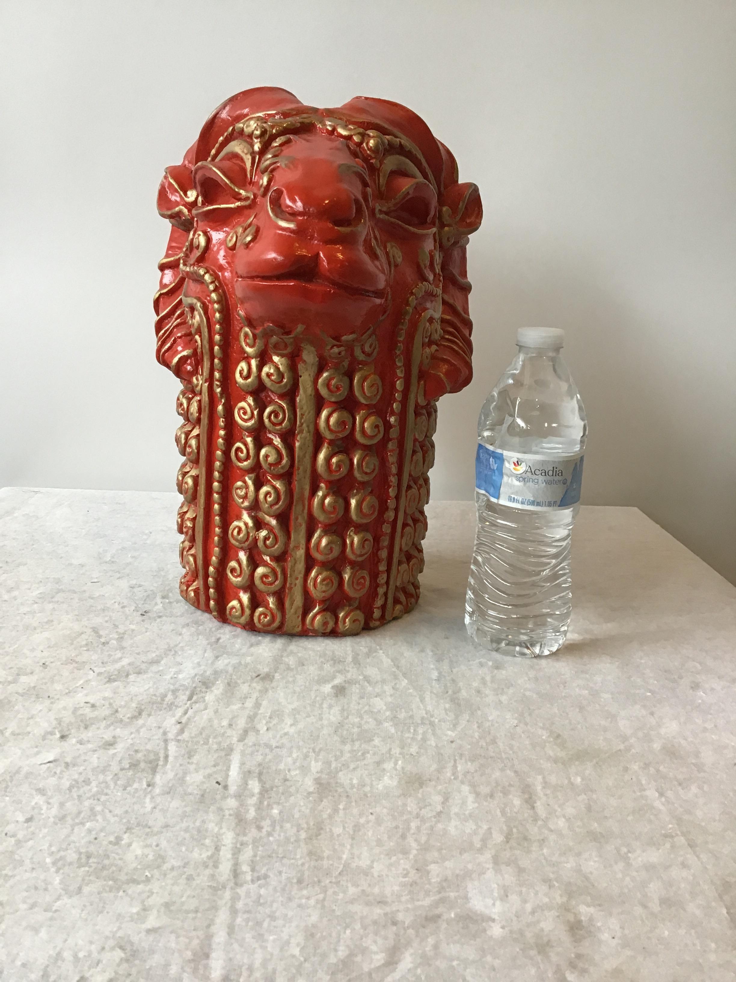 1970s Red Plaster Ram Head Sculpture In Good Condition In Tarrytown, NY