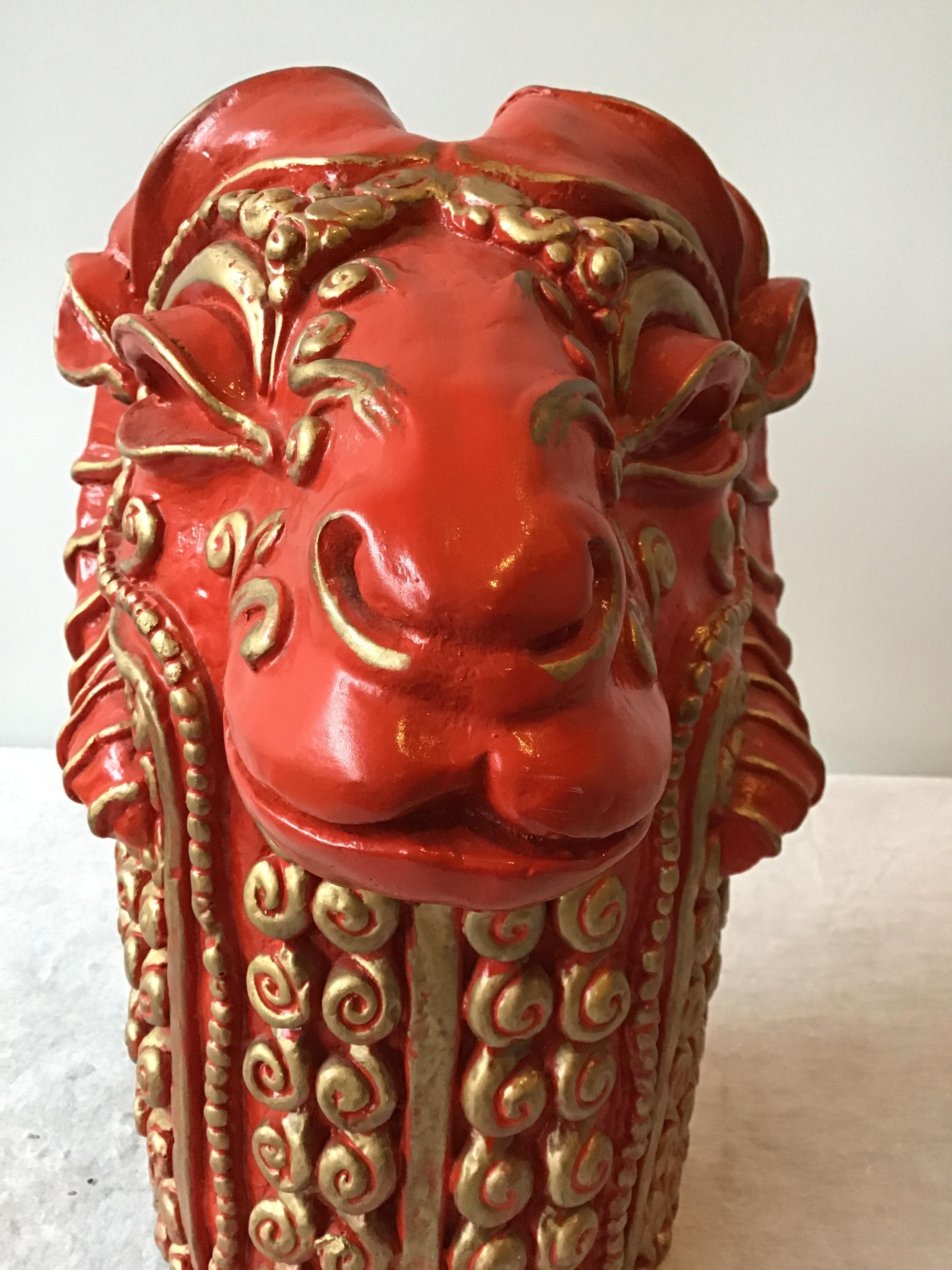 1970s Red Plaster Ram Head Sculpture 4