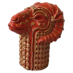 1970s Red Plaster Ram Head Sculpture