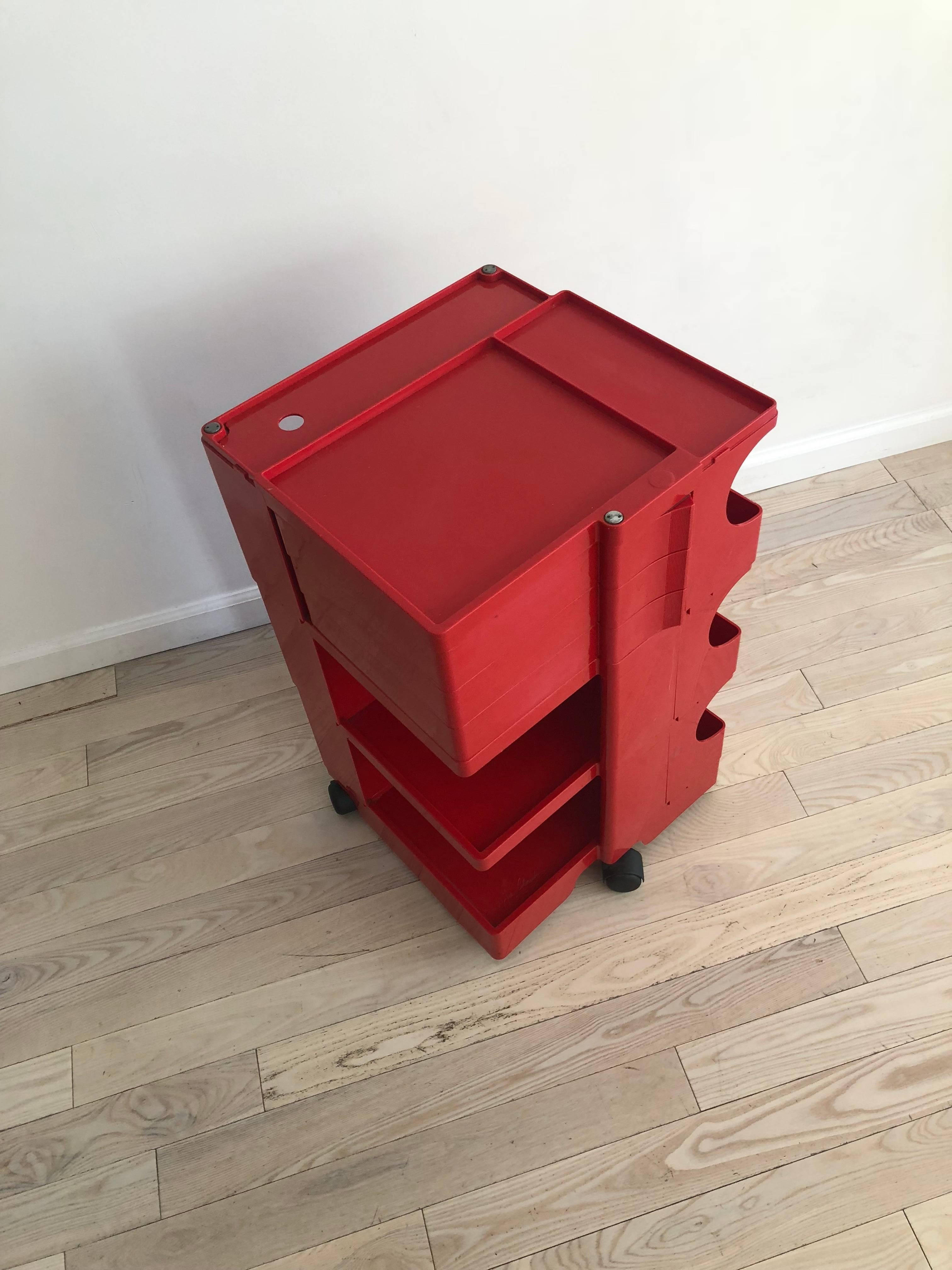 1970s Red Plastic Boby Cart Work Station by Joe Colombo In Good Condition In Brooklyn, NY