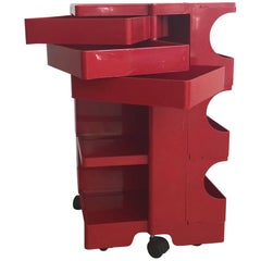 Vintage 1970s Red Plastic Boby Cart Work Station by Joe Colombo
