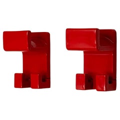1970s Red Plastic Wall Hooks by Makio Hasuike for Gedy Italy as New