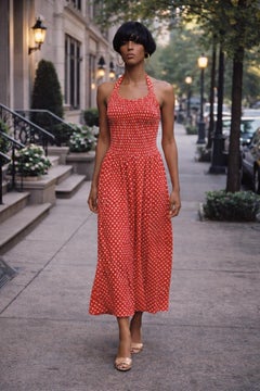 1970s Vintage Red Polka Dot Halter Maxi Dress by Isabell Gerhart
