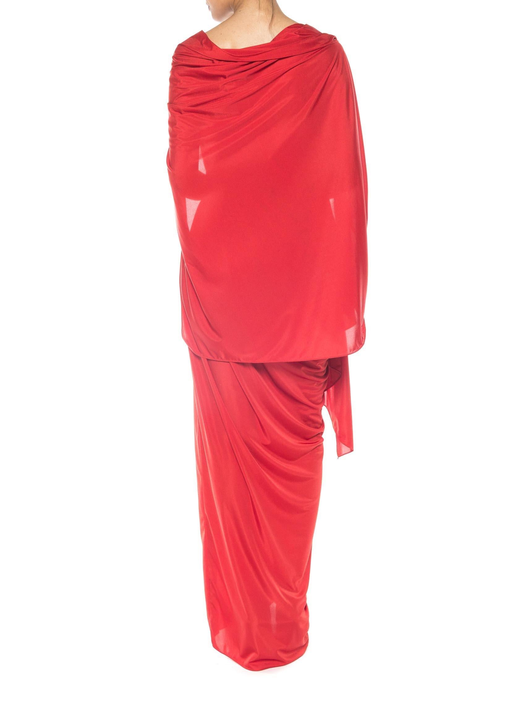 1970S Red Polyester Draped  Gown 2