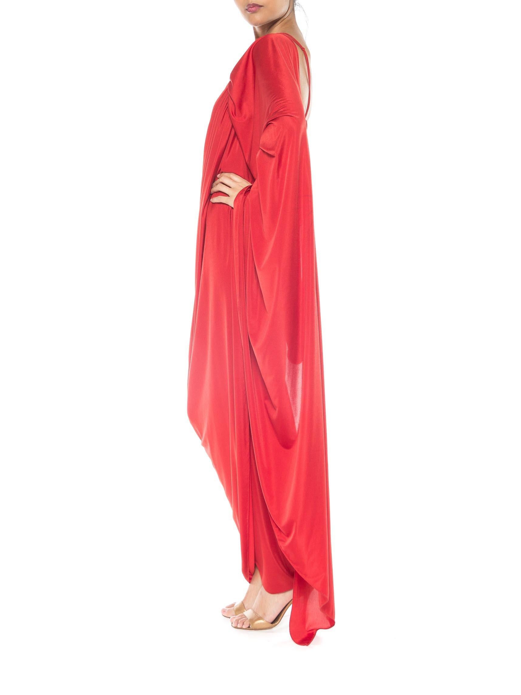 1970S Red Polyester Draped  Gown 3