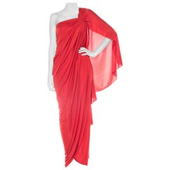 1970S Red Polyester Draped  Gown