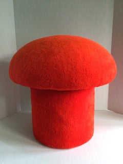 1970s Red Shag Mushroom Shaped Ottoman