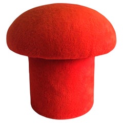 1970s Red Shag Mushroom Shaped Ottoman