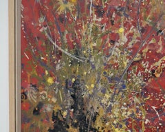 1970s Red Splatter Abstract Oil On Board Painting - Signed