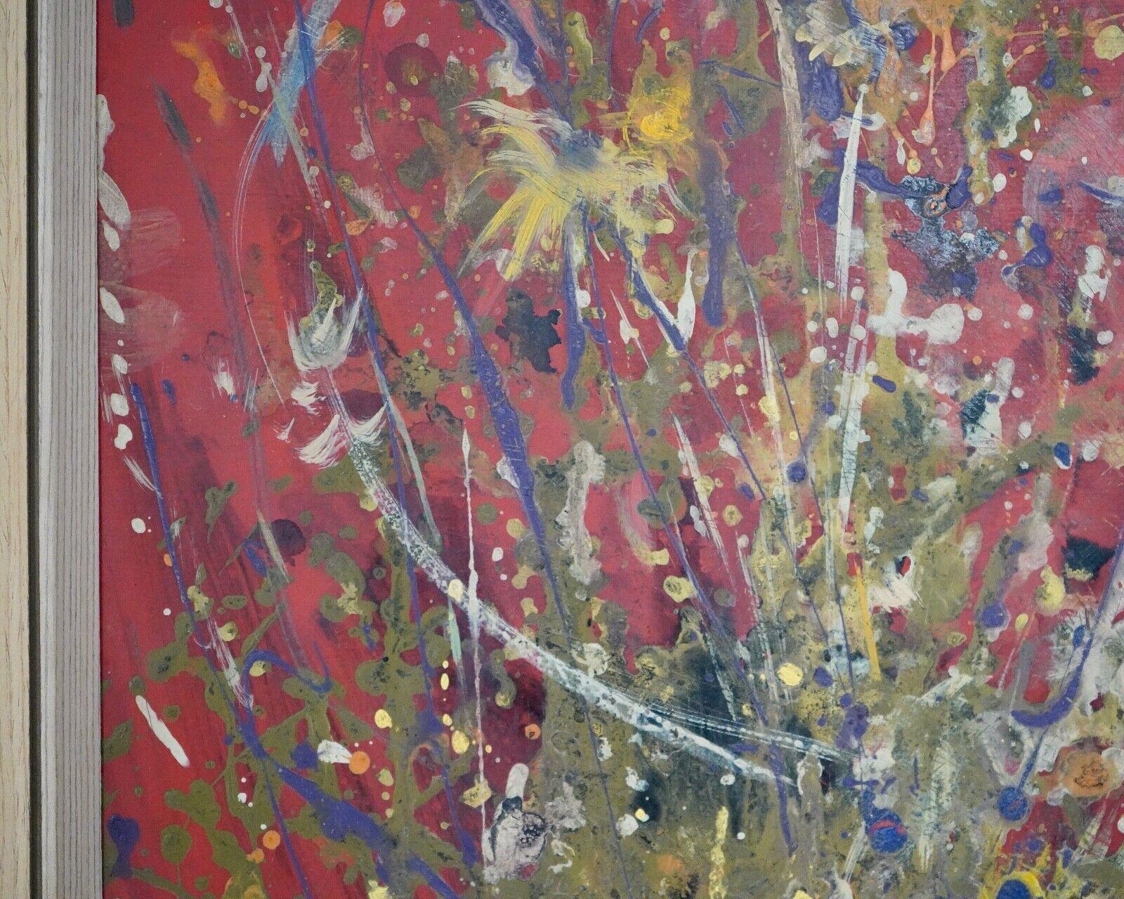 20th Century 1970s Red Splatter Abstract Oil On Board Painting - Signed For Sale
