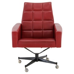 1970s Red Swivel Armchair in Leatherette, Czechoslovakia