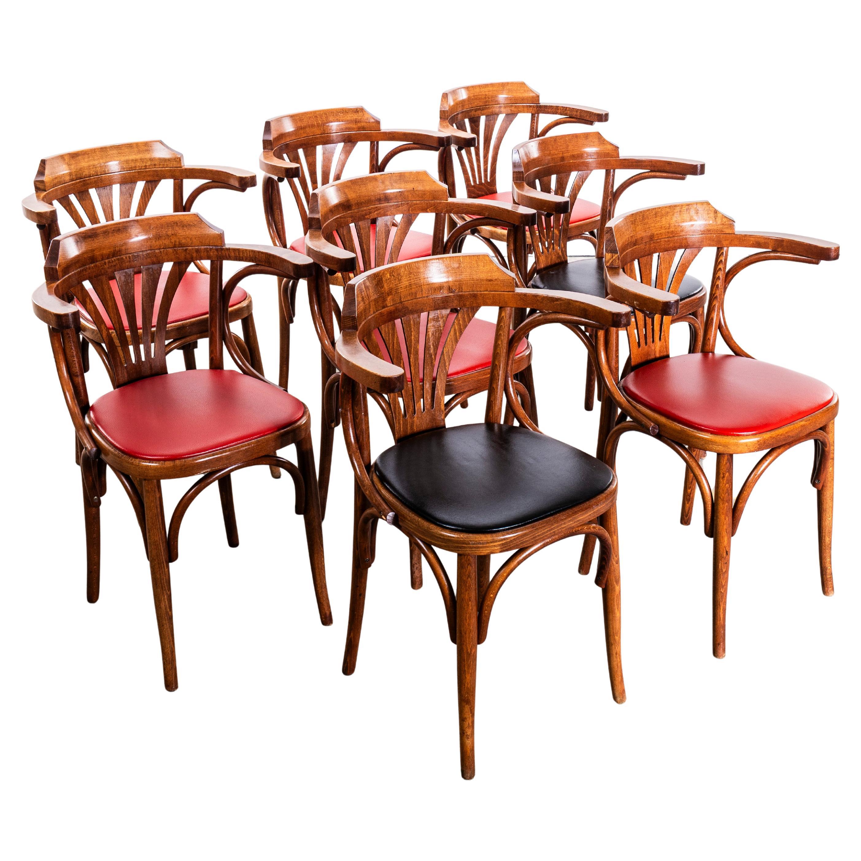 1970
s Red Upholstered Fanback Arm Dining Chairs - Set Of Eight