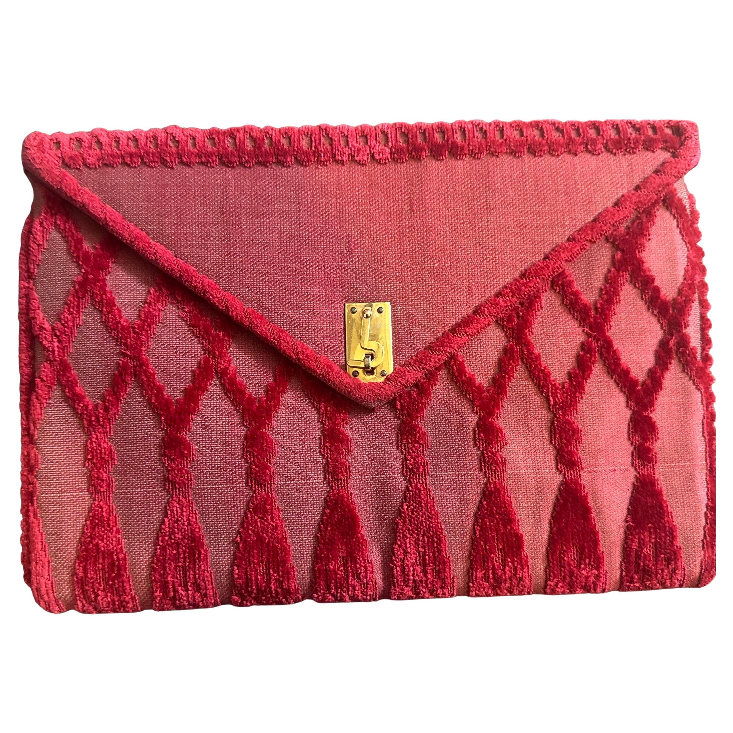 Pochette anni '70 in velluto rosso e seta di Roberta Di Camerino in vendita