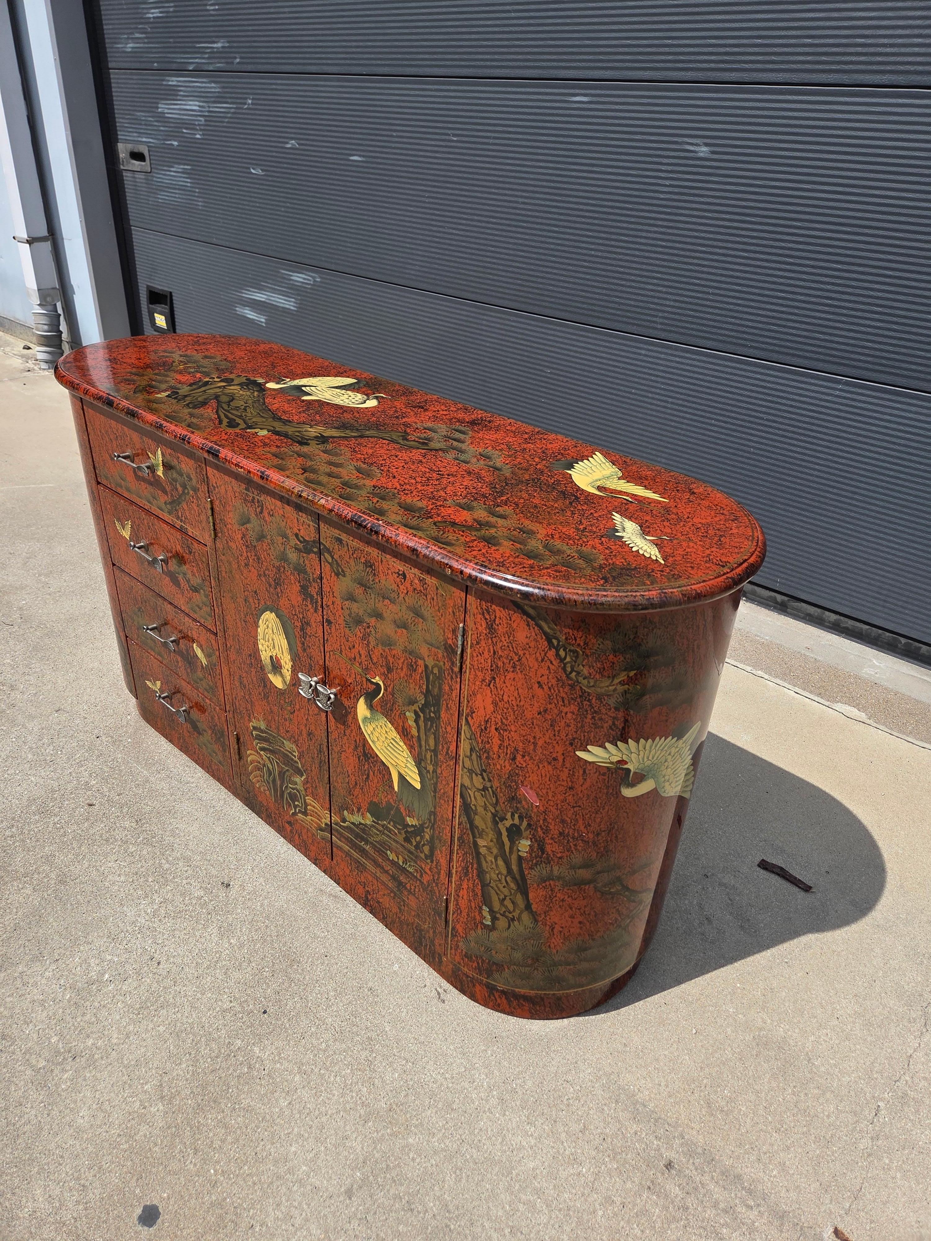 Cabinet Chinoiserie Rouge Vintage des années 1970 en vente 4